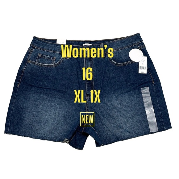 Women's Dip 16 XL 1X Denim Jeans Shorts Navy Blue High Rise Cut Offs Hem NWT - Picture 2 of 10